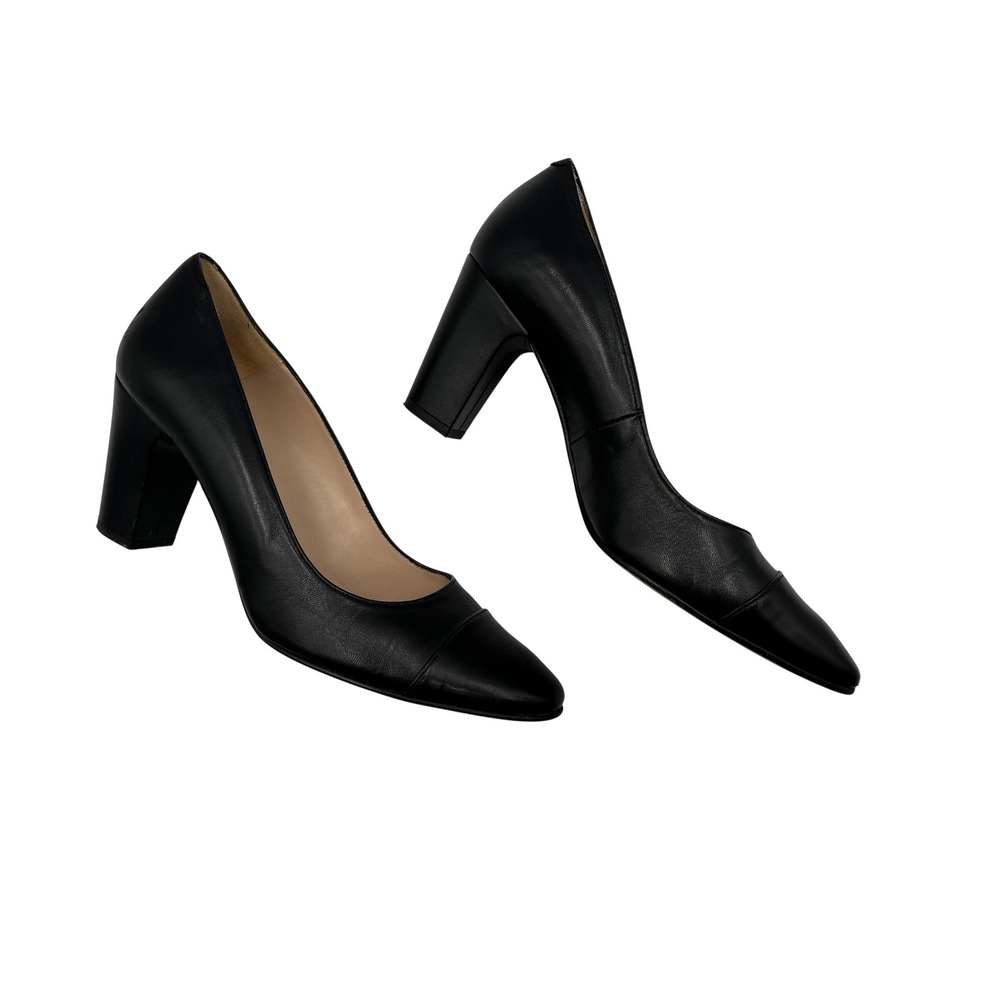 Mint & Rose Cap Toe Pumps Women 41 Black Good Leather Block Heel Made in Spain‎
